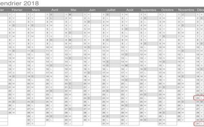 Calendrier des jours chômés 2018