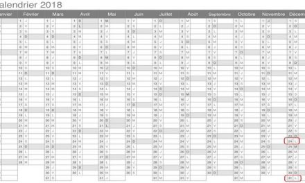 Calendrier des jours chômés 2018